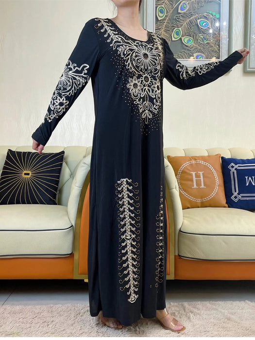 2023New Ramadan Muslim Turkey Women's Abaya Kaftan Embroidery Long Sleeve Ice Silk Fabric Prayer Dress Jibab Islam Cloth Caftan - CLICK TIK