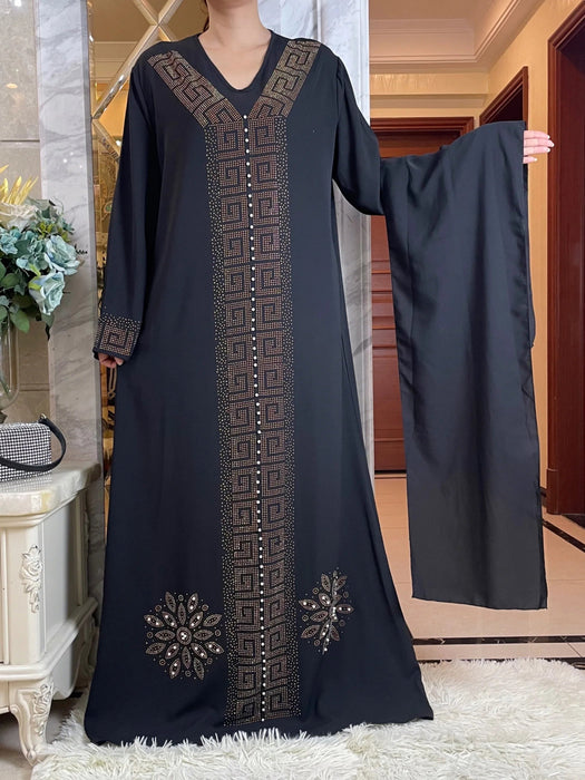 2023New Ramadan Muslim Turkey Women's Abaya Kaftan Embroidery Long Sleeve Ice Silk Fabric Prayer Dress Jibab Islam Cloth Caftan - CLICK TIK