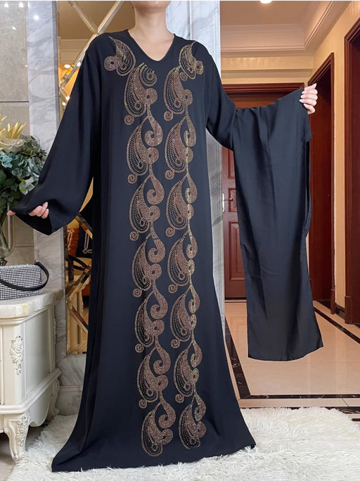 2023New Ramadan Muslim Turkey Women's Abaya Kaftan Embroidery Long Sleeve Ice Silk Fabric Prayer Dress Jibab Islam Cloth Caftan - CLICK TIK