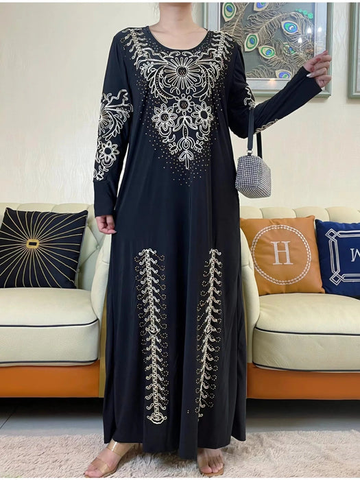 2023New Ramadan Muslim Turkey Women's Abaya Kaftan Embroidery Long Sleeve Ice Silk Fabric Prayer Dress Jibab Islam Cloth Caftan - CLICK TIK