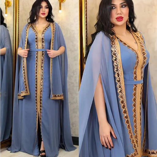 2024 Abayas for Women Dubai Elegant Muslim Women Dress 2 Piece Set Chiffon Cloak Sleeve Kaftan Plus Size Party Sequin Robes - CLICK TIK