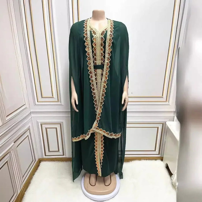 2024 Abayas for Women Dubai Elegant Muslim Women Dress 2 Piece Set Chiffon Cloak Sleeve Kaftan Plus Size Party Sequin Robes - CLICK TIK