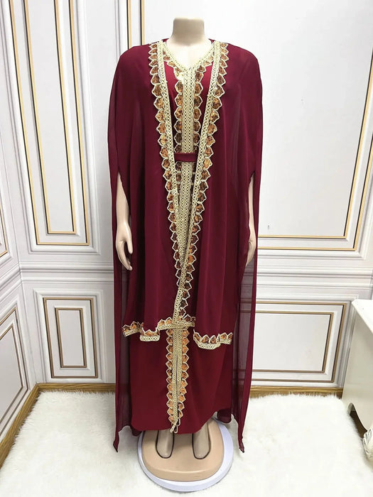 2024 Abayas for Women Dubai Elegant Muslim Women Dress 2 Piece Set Chiffon Cloak Sleeve Kaftan Plus Size Party Sequin Robes - CLICK TIK