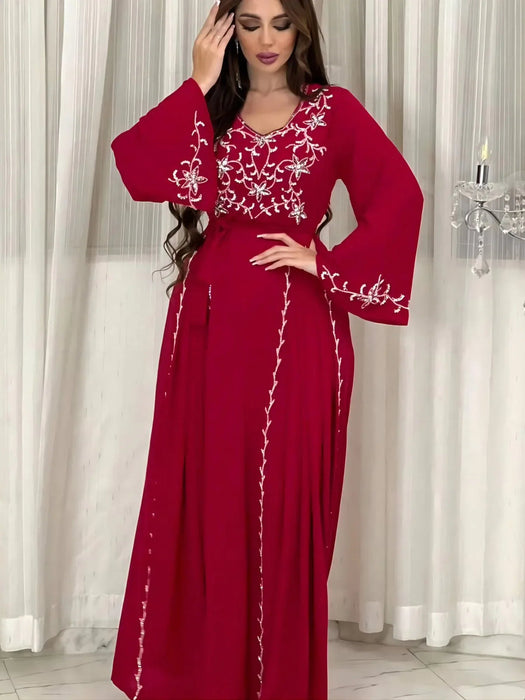 2024 Dress for Women Spring Summer Fashion Muslim Women Long Sleeve Polyester Kaftan Embroidery Long Maxi Dress Abaya Dubai - CLICK TIK