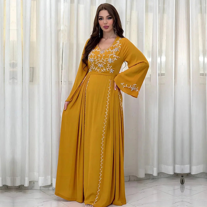 2024 Dress for Women Spring Summer Fashion Muslim Women Long Sleeve Polyester Kaftan Embroidery Long Maxi Dress Abaya Dubai - CLICK TIK