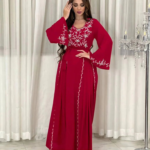 2024 Dress for Women Spring Summer Fashion Muslim Women Long Sleeve Polyester Kaftan Embroidery Long Maxi Dress Abaya Dubai - CLICK TIK