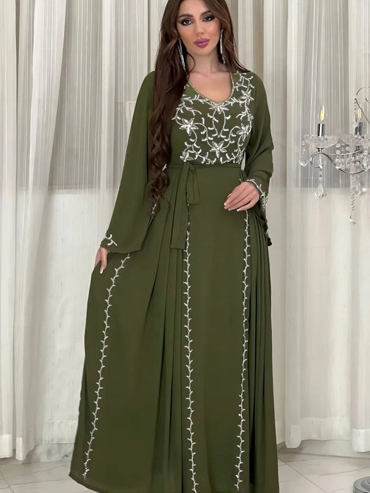 2024 Dress for Women Spring Summer Fashion Muslim Women Long Sleeve Polyester Kaftan Embroidery Long Maxi Dress Abaya Dubai - CLICK TIK