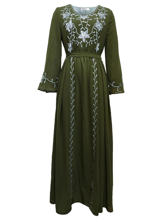 2024 Dress for Women Spring Summer Fashion Muslim Women Long Sleeve Polyester Kaftan Embroidery Long Maxi Dress Abaya Dubai - CLICK TIK