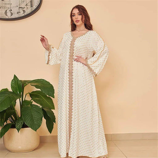 2024 Fashion Autumn Muslim Women Long Dress Hot Drilling Kaftan Dubai Maxi Robe Middle East Turkey Arabic Abaya Islamic Ramadan - CLICK TIK