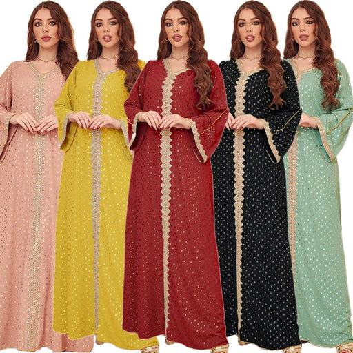 2024 Fashion Autumn Muslim Women Long Dress Hot Drilling Kaftan Dubai Maxi Robe Middle East Turkey Arabic Abaya Islamic Ramadan - CLICK TIK