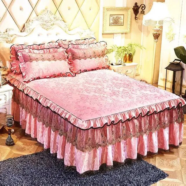 3 Pcs Bedspread on The Bed Luxury Lace Bed Skirt Thicken Beautiful Bed Linen Cal Bedding Sheets Home Bedspreads Queen/King Size - CLICK TIK