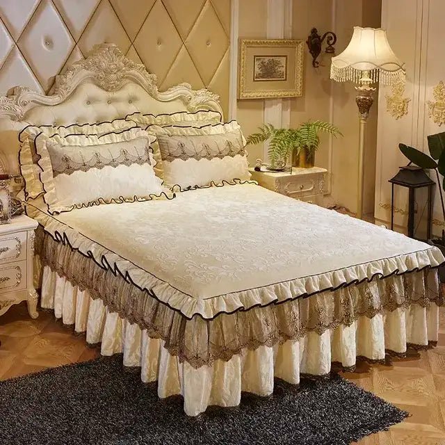 3 Pcs Bedspread on The Bed Luxury Lace Bed Skirt Thicken Beautiful Bed Linen Cal Bedding Sheets Home Bedspreads Queen/King Size - CLICK TIK