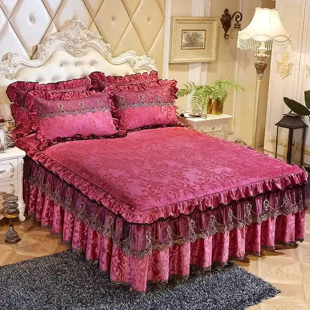 3 Pcs Bedspread on The Bed Luxury Lace Bed Skirt Thicken Beautiful Bed Linen Cal Bedding Sheets Home Bedspreads Queen/King Size - CLICK TIK