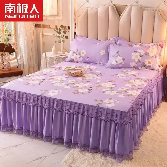 3 Pcs Set Modern Royal Blue Bedspread Cool Bed Skirt Machine Washable Sheets Bed with Elastic Band for Queen King Size - CLICK TIK