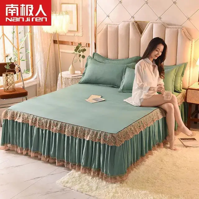 3 Pcs Set Modern Royal Blue Bedspread Cool Bed Skirt Machine Washable Sheets Bed with Elastic Band for Queen King Size - CLICK TIK