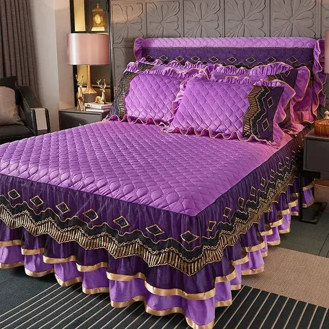 Luxury Winter Crystal Velvet Thicken Quilted Bedspread King Queen Size Flannel Bed Skirt Not Including Pillowcase