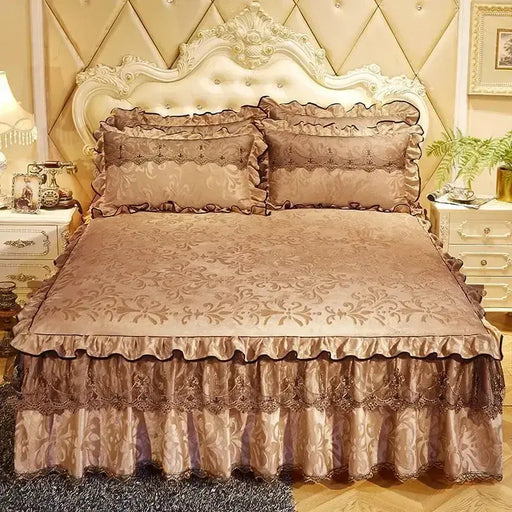 3 Pcs Bedspread on The Bed Luxury Lace Bed Skirt Thicken Beautiful Bed Linen Cal Bedding Sheets Home Bedspreads Queen/King Size - CLICK TIK