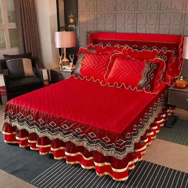 Luxury Winter Crystal Velvet Thicken Quilted Bedspread King Queen Size Flannel Bed Skirt Not Including Pillowcase