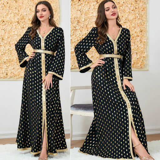 Arab Women's Bronzing Dubai Tourism Dress Fashion Printed Loose Long Sleeves Party Dress Dress - CLICK TIK