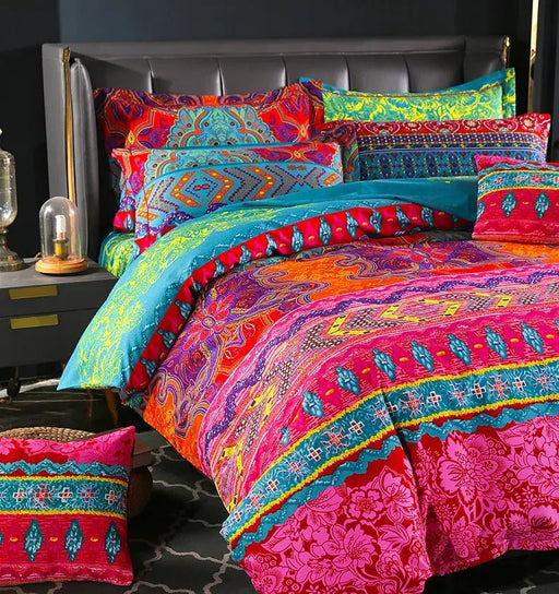 Boho Plain Print Quilt Cover Pillowcase 3PC Set постельное бельё евро King Size Bedding Set European Style Duvet Cover Set - CLICK TIK