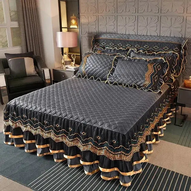 Luxury Winter Crystal Velvet Thicken Quilted Bedspread King Queen Size Flannel Bed Skirt Not Including Pillowcase