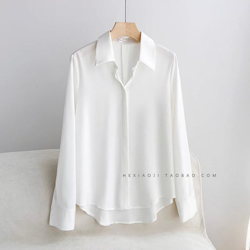 Commuter French style Imitation Acetic Acid Satin Shirts Women High - Grade Pearlescent Professional Top Interview Shirt Spring and Autumn New - CLICK TIK