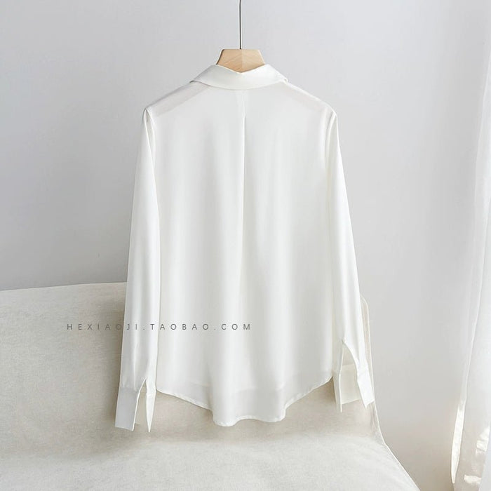 Commuter French style Imitation Acetic Acid Satin Shirts Women High - Grade Pearlescent Professional Top Interview Shirt Spring and Autumn New - CLICK TIK