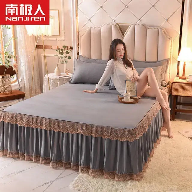 3 Pcs Set Modern Royal Blue Bedspread Cool Bed Skirt Machine Washable Sheets Bed with Elastic Band for Queen King Size - CLICK TIK