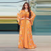 Djellaba Marocaine Two Piece Muslim Dress Chiffon Print Belted Kaftan Ramadan Gown Abayas Islamic Cloth Turkish Women Clothes - CLICK TIK