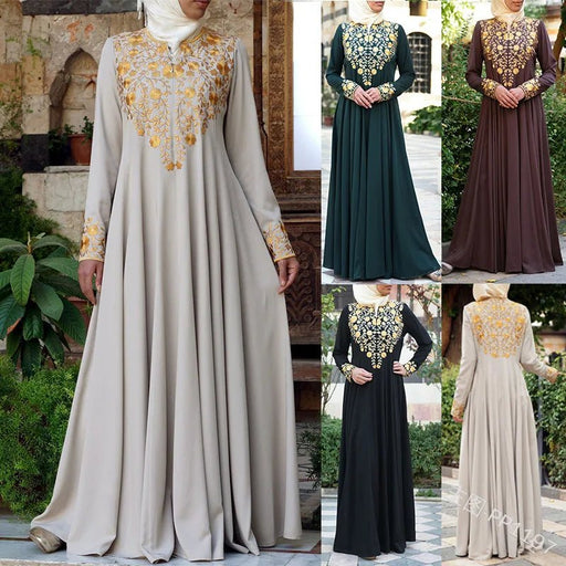 Dubai Kaftan Robe Dress Traditional Long Dress Elbise for Women Islamic Abaya Turkish Printed Robes - CLICK TIK