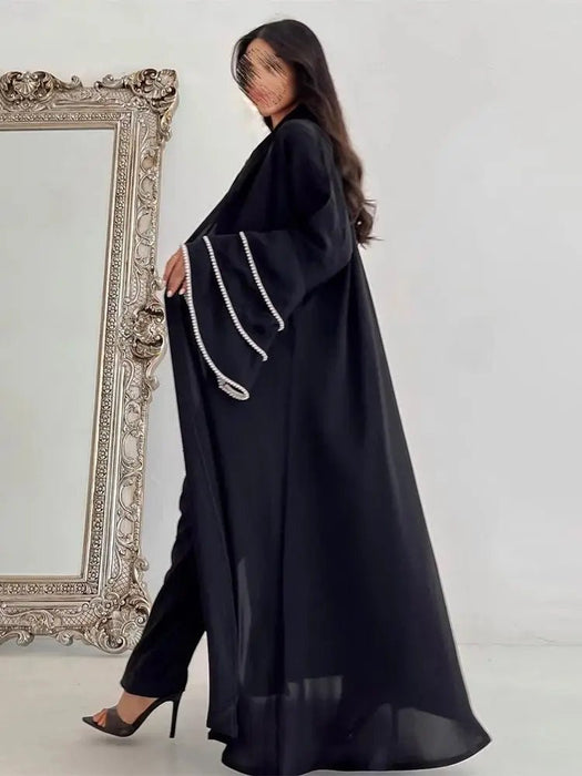 Eid Black Open Kimono Abaya Dubai Luxury 2024 Palestine Muslim African Dresses For Women Kaftan Dress Islam Robe Femme Musulmane - CLICK TIK