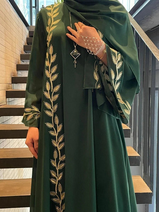 Eid Muslim Abaya for Women Embroidery Dress with Scarf 2 Piece Set Dubai Arab Long Robe Morocco Abayas Kaftan Headscarf Gorgeous - CLICK TIK