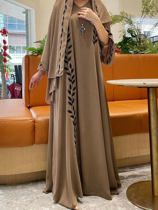 Eid Muslim Abaya for Women Embroidery Dress with Scarf 2 Piece Set Dubai Arab Long Robe Morocco Abayas Kaftan Headscarf Gorgeous - CLICK TIK