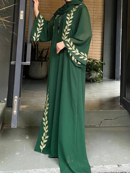 Eid Muslim Abaya for Women Embroidery Dress with Scarf 2 Piece Set Dubai Arab Long Robe Morocco Abayas Kaftan Headscarf Gorgeous - CLICK TIK