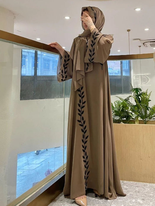 Eid Muslim Abaya for Women Embroidery Dress with Scarf 2 Piece Set Dubai Arab Long Robe Morocco Abayas Kaftan Headscarf Gorgeous - CLICK TIK