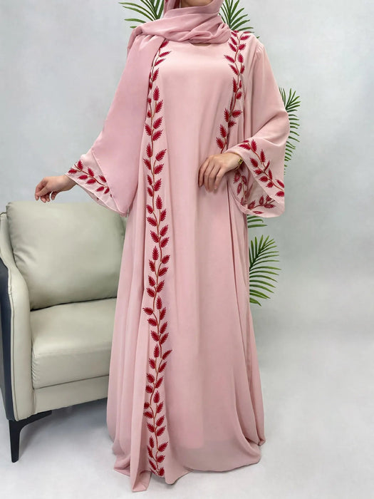 Eid Muslim Abaya for Women Embroidery Dress with Scarf 2 Piece Set Dubai Arab Long Robe Morocco Abayas Kaftan Headscarf Gorgeous - CLICK TIK