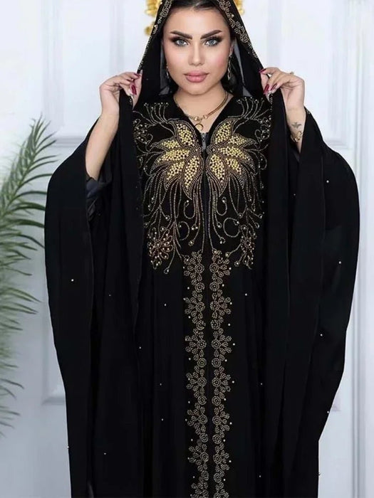 Eid Muslim Dress for Women Bat Sleeve Abaya Diamond Jalabiya Morocco Caftan Party Dresses Dubai Abayas Kaftan Vestidos Long Robe - CLICK TIK