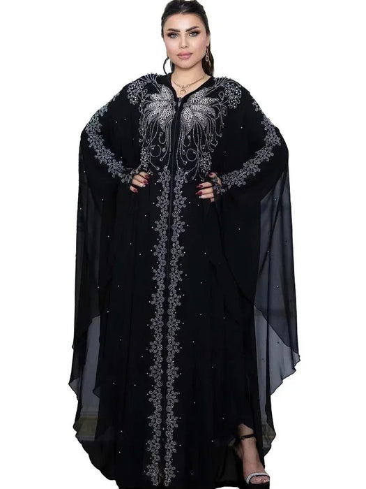 Eid Muslim Dress for Women Bat Sleeve Abaya Diamond Jalabiya Morocco Caftan Party Dresses Dubai Abayas Kaftan Vestidos Long Robe - CLICK TIK