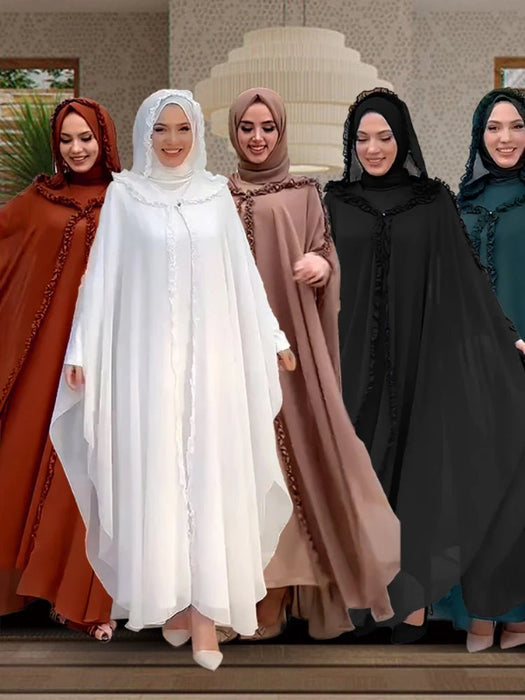 Eid Muslim Party Hoody Dress Women 2 Piece Chiffon Ramadan Abaya Hooded with Cloak Kaftan Vestidos Largos Robe Jalabiya 2024 - CLICK TIK