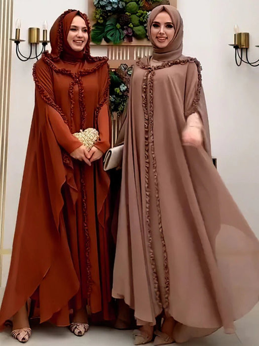 Eid Muslim Party Hoody Dress Women 2 Piece Chiffon Ramadan Abaya Hooded with Cloak Kaftan Vestidos Largos Robe Jalabiya 2024 - CLICK TIK