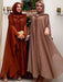 Eid Muslim Party Hoody Dress Women 2 Piece Chiffon Ramadan Abaya Hooded with Cloak Kaftan Vestidos Largos Robe Jalabiya 2024 - CLICK TIK