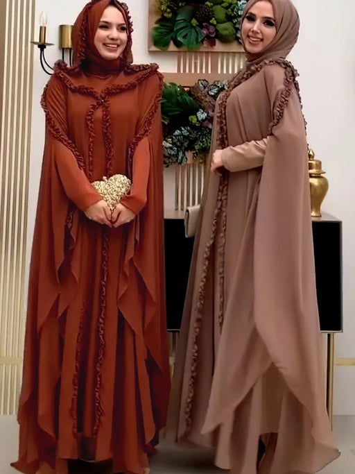 Eid Muslim Party Hoody Dress Women 2 Piece Chiffon Ramadan Abaya Hooded with Cloak Kaftan Vestidos Largos Robe Jalabiya 2024 - CLICK TIK