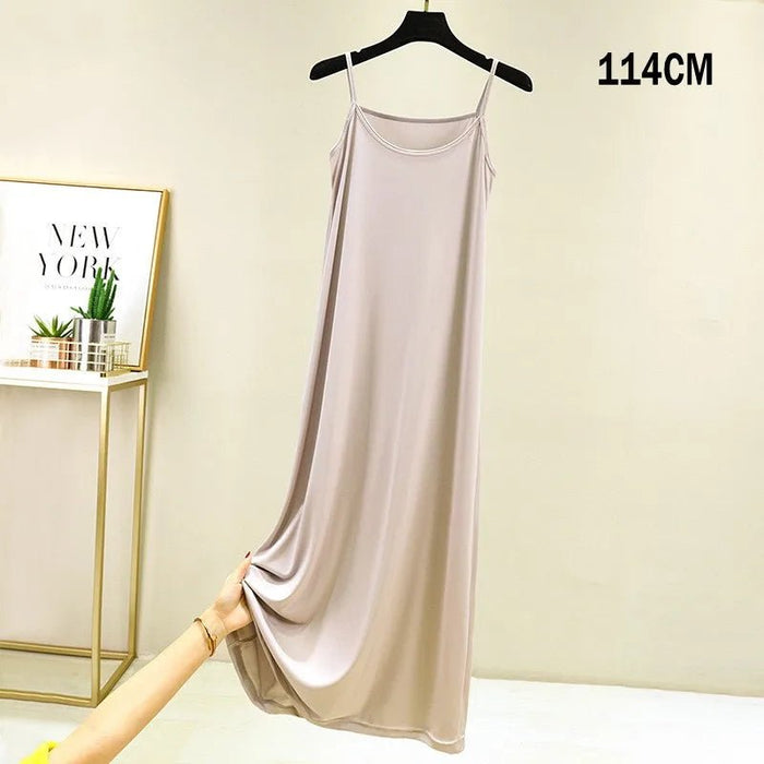 Full Slips Under Dress Women Summer Plus Size Sleeveless Satin Petticoat Underskirt Spaghetti Strap Women Sling Dress - CLICK TIK