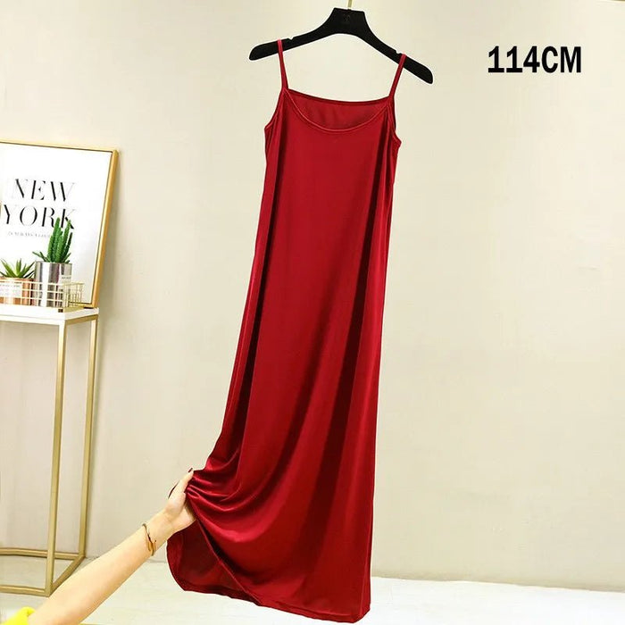 Full Slips Under Dress Women Summer Plus Size Sleeveless Satin Petticoat Underskirt Spaghetti Strap Women Sling Dress - CLICK TIK