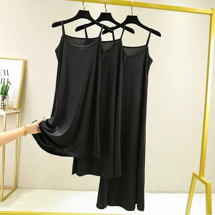 Full Slips Under Dress Women Summer Plus Size Sleeveless Satin Petticoat Underskirt Spaghetti Strap Women Sling Dress - CLICK TIK