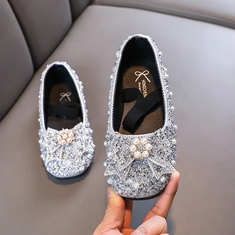 Girls Princess Shoes New Spring Autumn Sequins Rhinestone Children's Leather Shoes Fashion Kids Pearl Party Wedding Shoes J189 - CLICK TIK