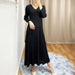 HOT SELLING fashion solid dress long sleeve v - neck A - Line dress IN STOCK - CLICK TIK