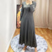 HOT SELLING fashion solid dress long sleeve v - neck A - Line dress IN STOCK - CLICK TIK