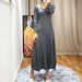 HOT SELLING fashion solid dress long sleeve v - neck A - Line dress IN STOCK - CLICK TIK