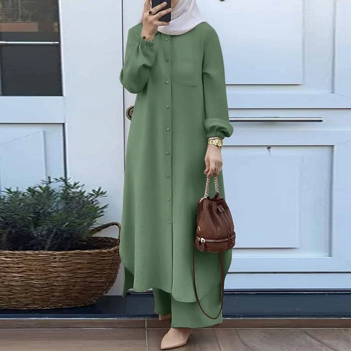 Hot Selling Islamic Clothing 2 Piece Abaya Sets Muslim Women Dress Dubai Turkish Casual Long Sleeve Tops+Pants Outfits Arabia - CLICK TIK